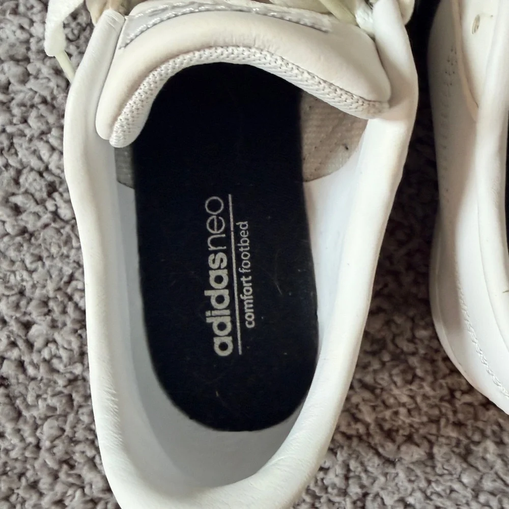Adidas Neo Leather White w/Black Stripe Sneakers Womens 8 - Picture 8 of 9